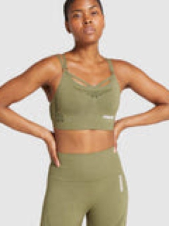 Gymshark Olive Green Removable Padding Seamless Sports Bra with Strappy Back - Picture 4 of 4